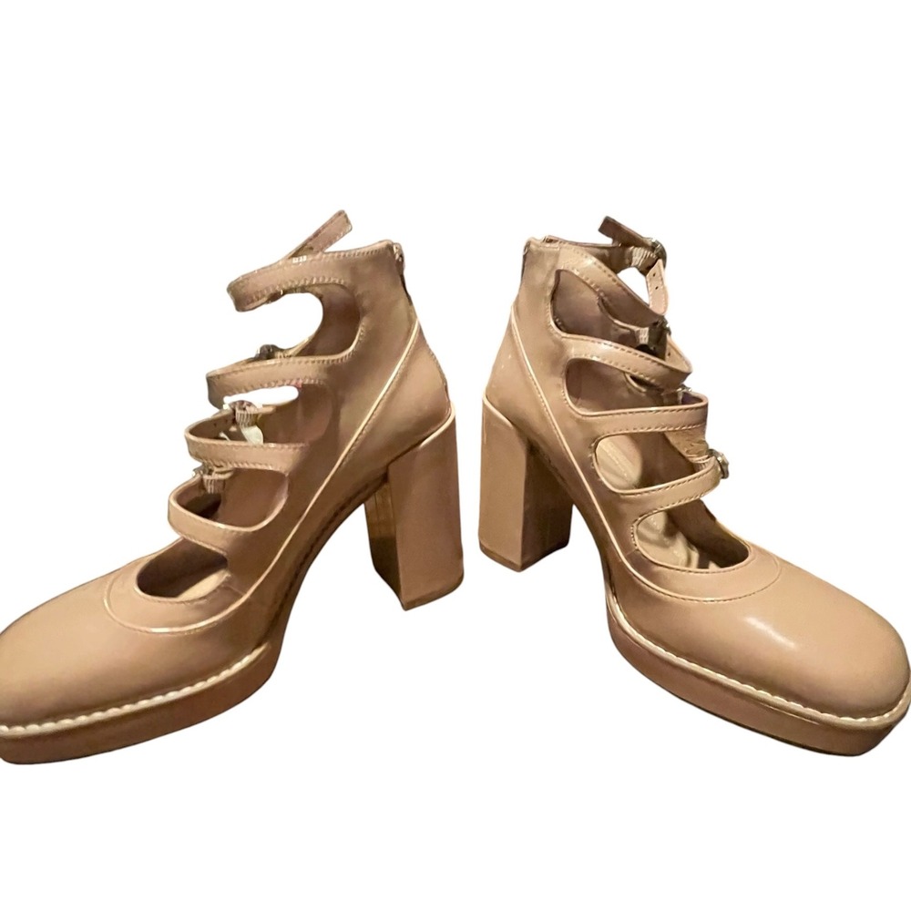GB Gianni Bini Nude Patent Multi Strap Platform Block Heel Mary Janes 6.5M - Picture 2 of 11